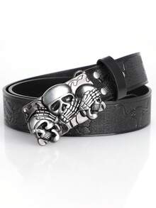 1 Stück Y2K Totenkopf & Teufel Muster Straßen-Stil Gürtel, Retro Gothic Dark Punk Mode Accessoire, geeignet für Lässig, Festivals, Partys, Herren Herbst/Winter Accessoire, geeignet für Teenager, junge Erwachsene, Herren, Lässig, Outdoor, Sport, Urlaub, Abschlussgeschenk, Geburtstag, Alltagskleidung - Schwarz - Übersicht 2