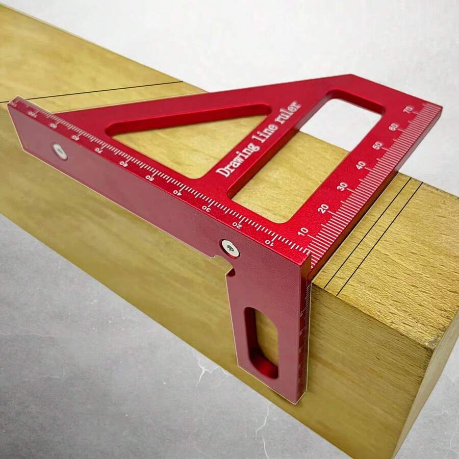 1pc Aluminum Alloy Red Miter Triangle Ruler 45°/90° Woodworking Square Protractor - 3D Multi Angle Layout Measuring Tools
