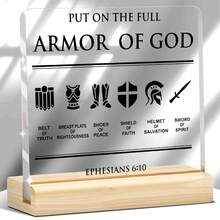 1Pc Armor Of God Bible Verse Acrylic Plaque - Inspirational Ephesians 6:10 Christian Decor For Home Office - Scripture Ornament Religious Gift Women Christmas Present Easter Birthday Pastor Appreciation Home Decoration - Black-a - View 2