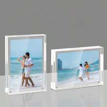 1 件亚克力相框，强磁性照片/名片夹，水晶般透明的垂直展示架，配有坚固的底座，可放置照片、证书、海报 - 耐用的桌面整理器 - 無色 - 查看 1