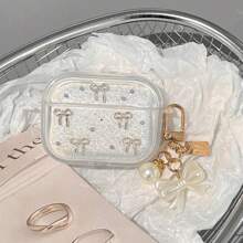 1 件装时尚 Apple 耳机保护壳，白色 3D 珍珠金蝴蝶结饰面，蝴蝶结元素，带蝴蝶结饰物，防震、防护、防尘、时尚，适合青少年和年轻人，日常使用和礼物