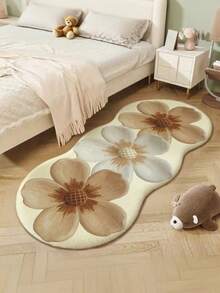 1 pezzo Tappeto decorativo asimmetrico a 3 fiori, decorazione per camera da letto, tappetino piccolo, tappeto per soggiorno, lavabile, tappeto in peluche spesso, adatto per autunno/inverno - Multicolore - Visualizzare 3