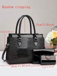 斋月礼品套装 3 件套 - 优雅时尚托特包，配有零钱包和卡夹，多功能大容量斜挎包，新款鳄鱼纹女式设计，旅行友好型单肩包/斜挎包，多功能休闲奢华大容量包 - 彩色 - 查看 2