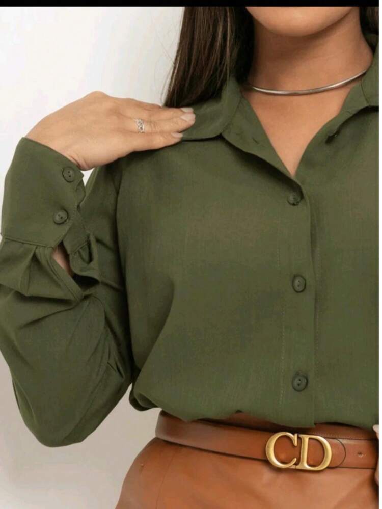 BELLA ELISA White Formal Shirt Great Quality / Factory Price New Release / Minimalist Style / Shirt With Front Button - xanh quân đội - Xem 4