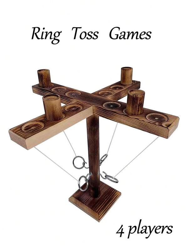 1pc Wooden Ring Toss Game, Multi-Player Party Tabletop Throwing Rings Game