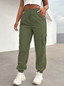 1pc Teen Girl Casual Straight Leg Jogger Pants With Pockets, Spring/Autumn/Winter, Athletic Wear