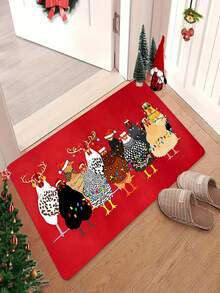 1/2 tấm thảm cửa ra vào họa tiết gà Giáng sinh, thảm phòng tắm hình động vật trang trại vui nhộn, thảm sàn nhà bếp, thích hợp cho trang trí ngày lễ nhà bếp/phòng khách/phòng tắm/sảnh chờ và phòng khách, quà tặng cho những người đam mê trang trại - Nhiều màu - Xem 1