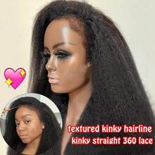 GABRIELLE Kinky Straight 13X6 Lace Front Wigs Transparent Lace Frontal Human Hair Wig Pre Plucked With Baby Hair 200 Density Yaki Straight Lace Front Human Hair Wigs For Woman - Natural Black - 查看 7