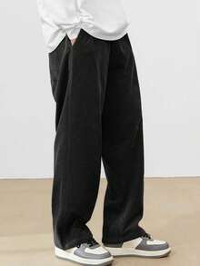 Comfortable Men's Solid Color Casual Pants, Men's Urban Fashion Pants, Suitable For Everyday Wear, A Gift For A Boyfriend Or For Back To School. - 黑色 - 查看 3
