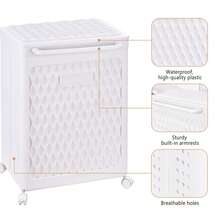 VECELO White Laundry Hamper With Wheels & Lid - 2-Section Rolling Storage Basket, Lockable Casters For Home Closet Organizer, 19x14x19 Inch - trắng - Xem 2