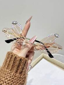 1 Cặp Kính thời trang không gọng đính đá pha lê hình cánh chuồn chuồn cá nhân hóa dành cho cả nam và nữ, Thích hợp đeo hàng ngày, Tiệc tùng, Chụp ảnh đường phố, Sàn diễn thời trang, Trang trí tiệc tùng - Nhiều màu - Xem 6