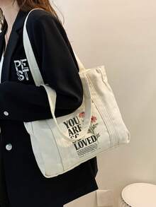 Stylish Semi-Circular Beige Printed Women's Handbag - Features Interior Pockets; Minimalist Style, Printed Shoulder Bag, Large Capacity Design - Multicolor - View 4