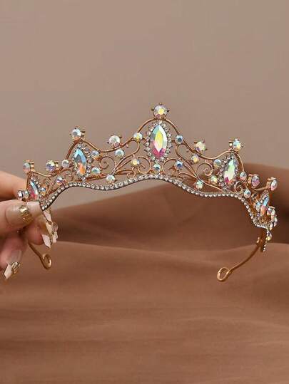 1 件欧美新娘水晶皇冠，简约优雅的装饰，适合婚纱、面纱、舞会礼服、生日派对、公主头饰发环服装皇冠