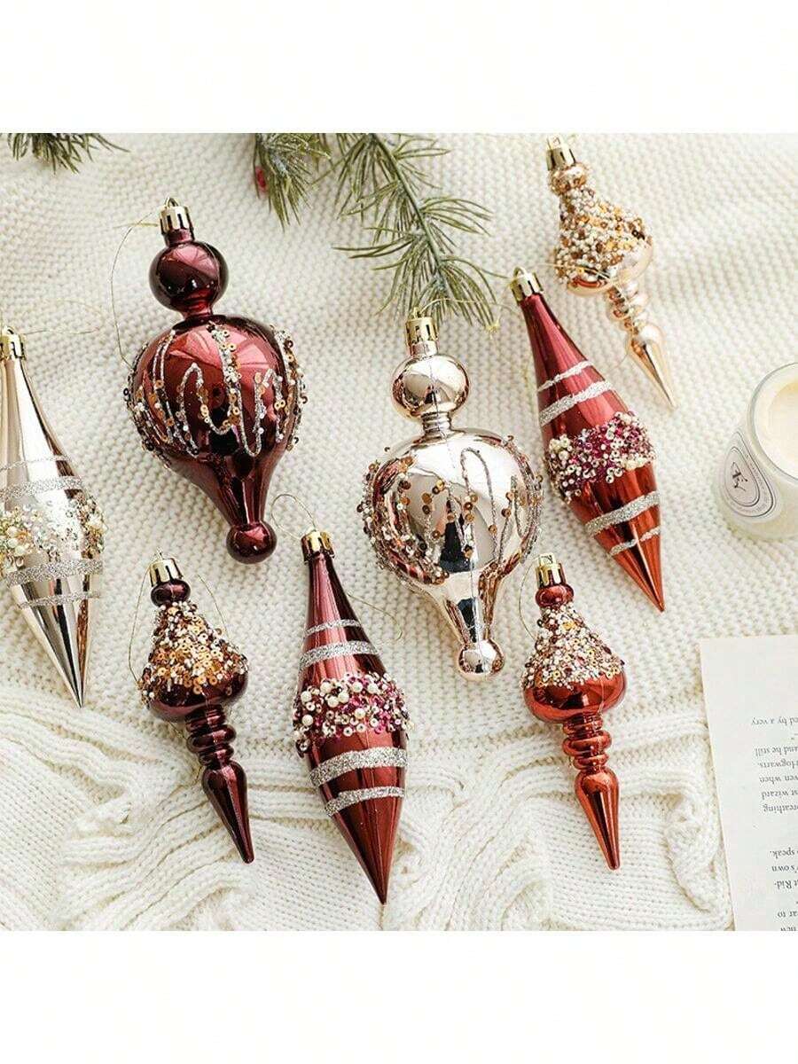 2/3 szt. lśniących, w kolorze szampańskim, wkręcanych ozdób choinkowych, w pudełku