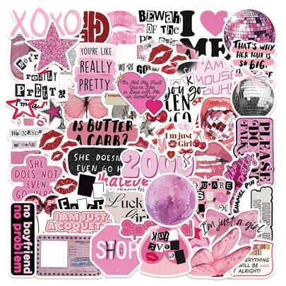 50pcs Pink Y2K Style Stickers, Y2K Aesthetic Stickers, Y2K Gifts, Retro Stickers, 90s Stickers, Waterproof Vinyl Stickers For Envelopes, Water Bottles, Computers, Laptops, Phones, Luggage, Notebooks, Fridges And More
