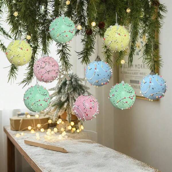 Macaron Foam Christmas Balls, Christmas Tree Festive Decoration, Spherical Festive Hanging Decorations, No Electricity Required, Suitable For Festive Parties, Weddings, Party Decoration Props Home Decor Christmas Decorations Room Decor Winter
