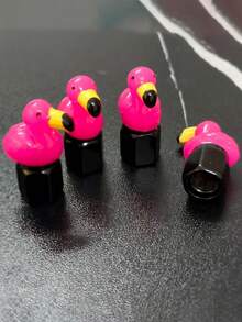 Juego de 2/4 tapas de válvula de neumático con diseño de flamenco - Fabricadas en aleación de aluminio y resina de colores, adecuadas para coches, bicicletas, camiones y motocicletas, regalo perfecto para las fiestas