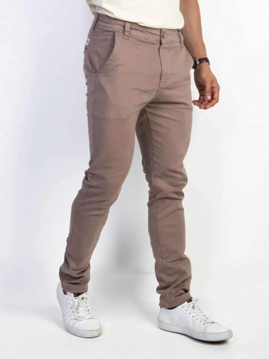 Men's Skinny Jeans In Light Color With Lycra - Brown - View 1