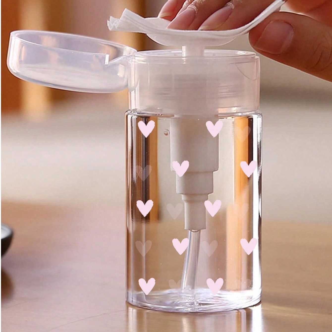 Ml/200ml/300ml Botella con bomba para arte de uñas, botella con bomba transparente con forma de corazón, recipiente de almacenamiento para quitaesma