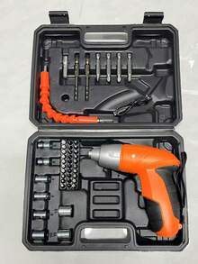 Multi-Functional Electric Screwdriver, Multi-Piece Impact Drill, Electric Drill, Mini Pistol Drill For Home Use, Lithium-Ion Power Tools, Suitable For Home Installation, Appliance Repair, Wood Drilling, Rotatable Body With LED Work Light, Rechargeable - Luxury Box Set