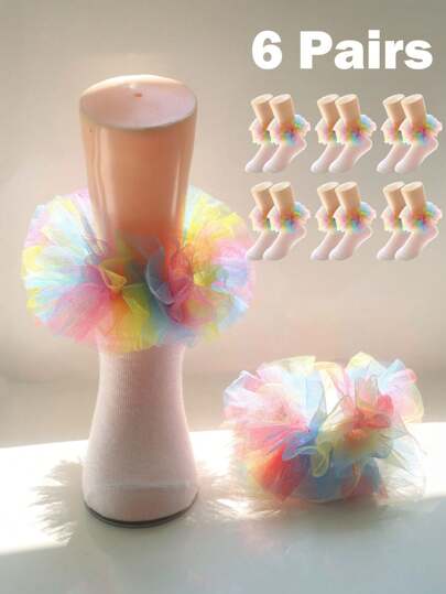 6 Pairs / 1 Pair Baby Girls Frilly Socks Colorful Rainbow Socks Toddlers Girl Socks For Girls White Frilly Socks Pink Tutu Socks Ruffle Socks