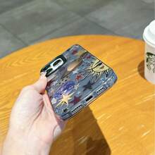 Planet & Star Pattern Phone Case, Personalized Protective Cover Compatible With Iphone 16 Pro Max, 15, 14 Plus, 13, 12, 11 - Black Frame Silver Gray - View 5