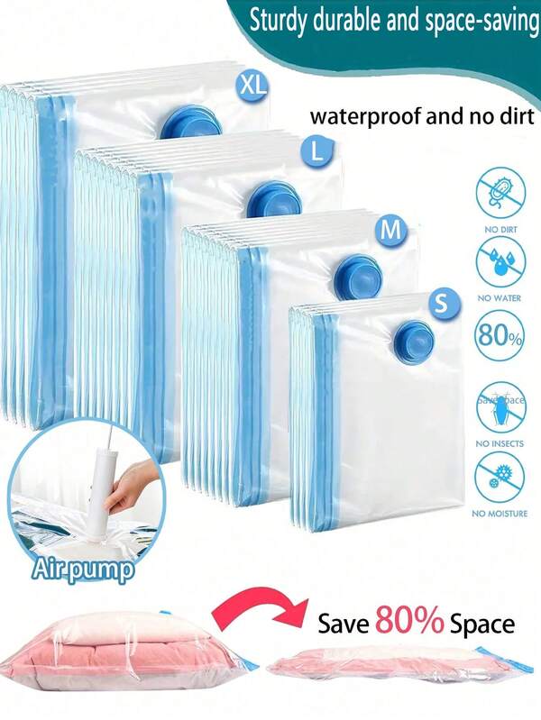 10/1pc Portable Travel Storage Bag, Large Capacity Compression Bag, Reusable Vacuum Bag, Foldable Organizer Cube, Printed Luggage Bag, Moisture-Proof, Dust-Proof, Moth-Proof, Space-Saving, Suitable For Clothes, Blankets, Shirts, Bedding, Bedroom, Closet, Bathroom, Outdoor Gear, Home Organization, Back To School, Travel Essentials