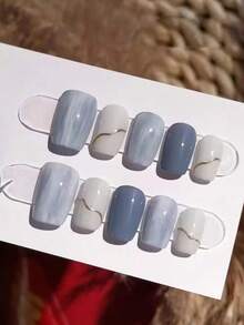 10 Stück handgemachte Nagel Aufkleber, Batik Grau-Blau minimalistischer Stil, ablösbare Nail Art Abziehbilder Aufkleber für Nägel, Nagelzubehör