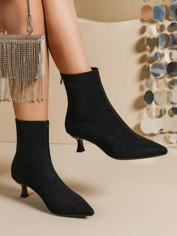 Damen Spitze Zehen High Heel Knöchel Stiefel, neue kleine Keilabsatz Kunstleder Stiefel für den Winter