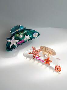 Personalized Text Customized Hair Clip/Headpiece/Unique Starfish Hair Clip - Starfish Hair Accessory, Pearl Acetate Hair Accessory Sweet Style, Non Slip Grip, Suitable For Women And Girls, Perfect For Beach Vacations, Beach Accessories, Ideal Gifts For Friends, Hair Clip Small Size High Ponytail Clip, Suitable For Women 2025 New High-End Clip Headwear Hair Claw Fixing Artifact Hair Claw Halloween And Christmas Gifts - Multicolor - View 9