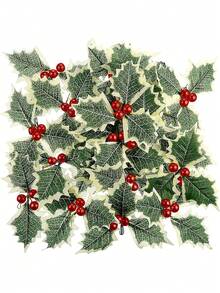 10 piezas de bayas de acebo artificial, bayas falsas con hojas verdes, decoración de flores de bayas artificiales para manualidades navideñas, tallos de bayas de acebo rojo falso para coronas, centros de mesa y decoración de cajas de regalo