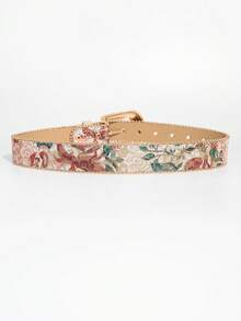 1 件女士复古宫廷风格宝石雕花扣花卉刺绣腰带，百搭牛仔裤配饰 - 宮廷風淺粉紅花刺繡 - 查看 4