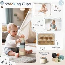 5 In 1 Montessori Baby Toys Set With For 6+ Months, Montessori Sensory Toys Pink With Pull String Activity Toy, Stacking, Sorting And Musical Play For Babies 6-12M Birthday - 彩色 - 查看 3