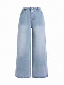 Valentine's Day Wide Leg Jeans For Women, Mid Rise Baggy Jeans Plus Size Boyfriends Denim Pants, Y2K Vintage Style Spring Clothes - 藍色 - 查看 5