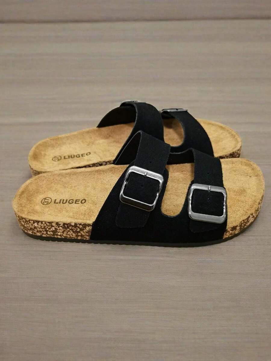 Dép xỏ ngón thời trang, quai đôi, khóa kép, chống trượt, đế mềm, thoải mái, dành cho nữ, giày mùa thu dành cho nữ, phù hợp để đi chơi ở nhà, hẹn hò, mua sắm, đi làm, tiệc tùng, kỳ nghỉ ở bãi biển - Da lộn đen - Xem 1