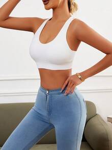 5pcs Solid Color Seamless Criss-Cross Back Sports Bras, Padded Wireless Women's Bras, Skin-Friendly Breathable Comfortable Sexy Ladies Bras & Lingerie