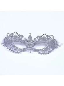 Adult Masquerade Ball Mask, Diamond Inlaid Satin Belt Style, Mysterious And Fun Lace Mask, Couple Style And Men's And Women's Lace Headwear And Clothing, Christmas Mask - Black - View 10