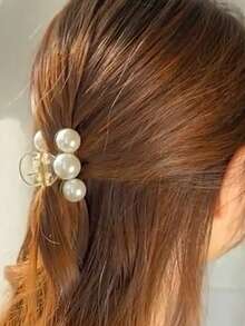 1 Piece Elegant Sweet Style Polished Plastic Hair Hook Clip With Imitation Pearls, Oval Fashion Hair Accessory For Women, Single Piece Hair Clip Clip For Thick Or Thin Hair Styling Tools - trắng - Xem 4