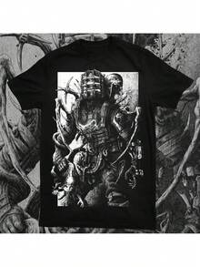 ABACROMBIE INK Men's Dead Space Graphic-Shirt - Black Sci-Fi Armor Print Casual Tee, Regular Fit Round Neck, Washable All-Season Shirt Adults, Adult Clothing, Detailed Print Quality, Everyday Tee, Gamer Apparel, Soft Fabric, Unisex Apparel, Streetwear Style - 黑色 - 查看 1
