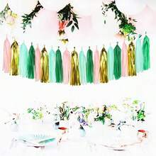 Sage-Green Pink-Gold Party-Decorations Tassel Garland - 20pcs Bachelorette Engagement Baby Bridal Shower Tassels Streamers Rustic Wedding Jungle Birthday Party Spring Decor -236620 - 鼠尾草綠粉紅色金色 - 查看 4