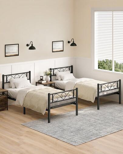 VASAGLE Cadre de Lit 90 x 190 avec Sommier Métal, Lit 1 Personne, en Métal, Montage Facile, pour Petits Espaces, Chambre d'Amis, Chambre Ado, Noir