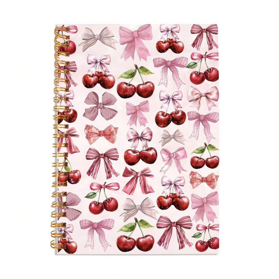 DANPERJI 1本可爱樱桃结笔记本 - 迷人红色，大学标准行距，尺寸5.5英寸×8.3英寸，适合工作、学习、送给女性的礼物，A5尺寸 - 紅色 粉紅色 - 查看 1
