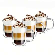 2-4 Packs Double-Walled Glass Cups With Handles, Coffee Cups, Unique Glass Coffee Cups. For Latte, Macchiato, Espresso, Tea Bags, Iced Americano, Hot And Cold Drinks. Christmas Gift, Birthday Gift - Multicolor - View 2