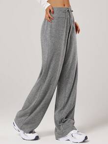 VUTRU 宽松直筒休闲长裤，抽绳腰带，阔腿设计，适合日常穿着、居家休闲、街头风，秋冬季可搭配紧身裤 - 灰色 - 查看 5