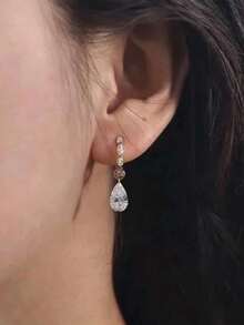 2 Pieces Of Marquise-Shaped Diamond-Studded Light Luxury Fashion Copper Multi-Color Women's Earrings, Suitable For Dating, Banquets, Parties, Daily Clothing Accessories, Back To School Season, Christmas Jewelry Gifts - B11575 - 查看 3