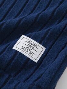 2 件套男童罗纹针织圆领长袖上衣和慢跑裤套装，秋冬休闲装 - 藏蓝色 - 查看 6