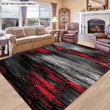 Modern Velvet Area Rug With Abstract Gray, Red And Black Textured Design - Soft Polyester, Machine Made, Dry Clean Only - Perfect For Living Room, Bedroom, Study, Sofa, Etc. - Available In Various Sizes (≥1.8msku), Bedroom Rug | European Style Floor Mat | Soft Velvet Mat, Carpet For Living Room Entryway Decor - Multicolor - View 2