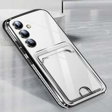 Hadaasi 1 pieza Funda protectora de tarjetas con electrochapado negro y ranuras para tarjetas, carcasa ultrafina transparente con amortiguación brillante, funda protectora de silicona transparente a prueba de golpes, compatible con Samsung Galaxy S25Ultra/S25Plus/S25/S25Edge/S25FE/S24Ultra/S24Plus/S24/S23Ultra/S23Plus/S23/A56/A36/A26/A55/A35/A25/A15/A24/A34/A14/A16/A06