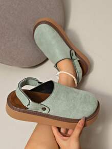 Women's Spring New Round Toe Thick Sole Comfortable Slip-On Casual Fashion Mules - Green - View 7