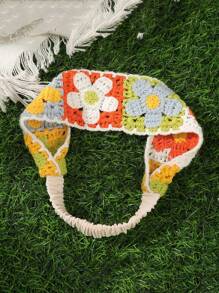 1 件休闲彩色针织花朵头带，颜色位置随机，发带秋冬发带发饰女士度假装女士